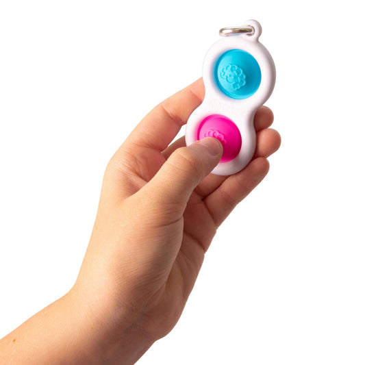 Fat Brain Toys Simpl Dimpl, Simple Dimple, Blue and Pink Popping Fidget Keychain, Sensory Toy for Kids Teens & Adults Ages 3 and Up