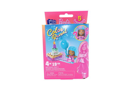 Mega Barbie Toy Building Set Color Reveal, Birthday Party with 1 Barbie Micro-Doll and Accessories, Easy to Build Set for Ages 4 and Up