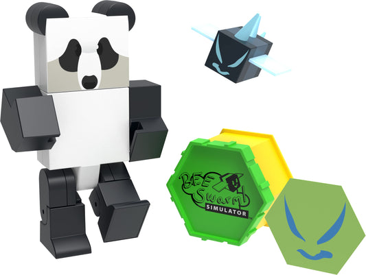 Bee Swarm Simulator – Panda Bear Action Figure Pack w/ Mystery Bee & Honeycomb Case (5” Articulated Figures & Bonus Items, Series 1)