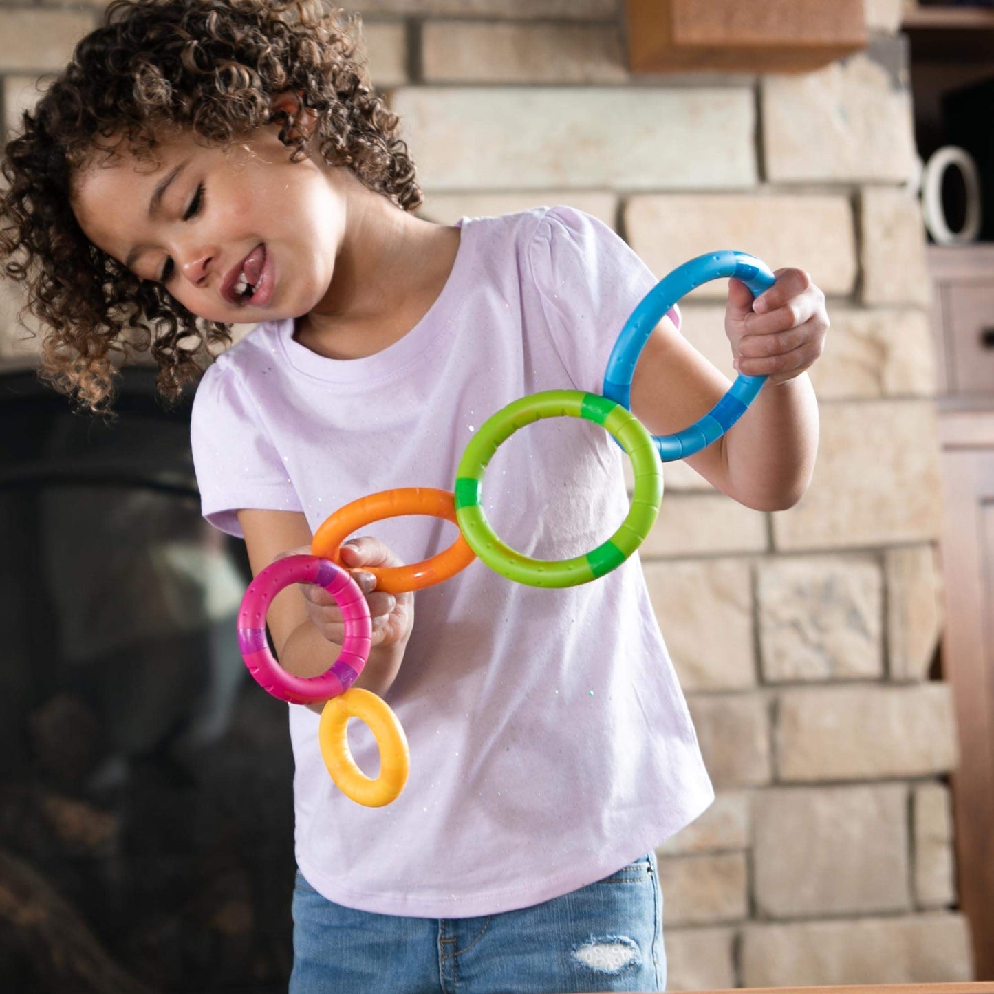 Fat Brain Toys Tinker Rings - Set of 5 Magnetic Stacking & Tactile Rings, Ages 2+