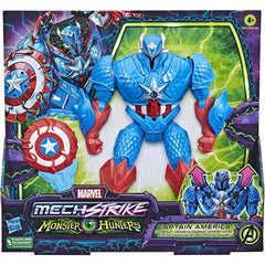 Marvel Avengers Mech Strike Monster Hunters Hunter Suit Captain America Toy, 8-Inch-Scale Deluxe Action Figure, Toys for Kids Ages 4 and Up
