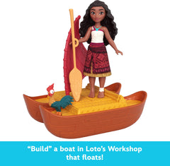 Mattel Disney Moana 2 Toys, Moana & Loto’s Workshop Playset with 2 Small Dolls, Heihei Figure, Floating Boat & 5 Accessories