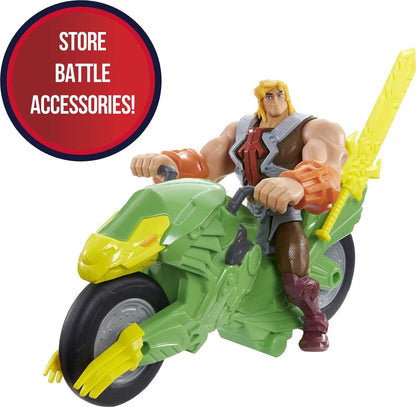 Masters of the Universe He-Man and The Action Figure + Vehicle Based on Animated Series, Articulated Battle Characters, Gift for 4 Years and Older