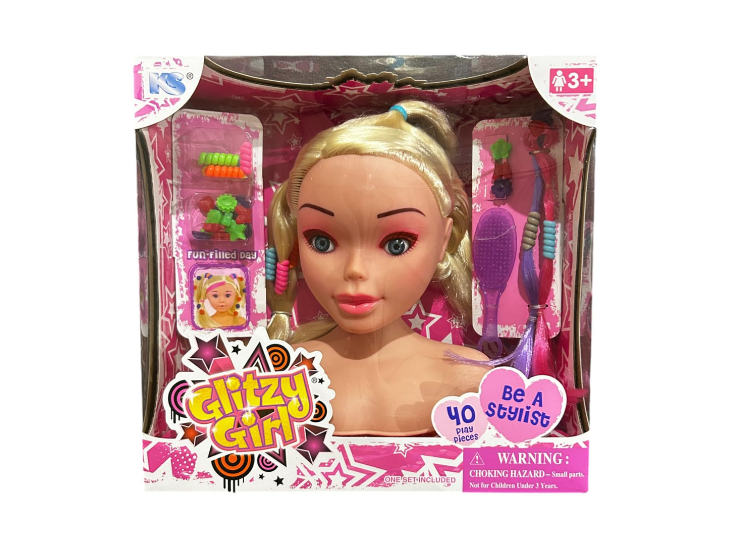 Gliitzy Girl Styling Head Doll for Kids – 40 Accessories Set with Hair Styling Tools, Pretend Makeup, and Creative Play for Imaginative Role-Playing Fun