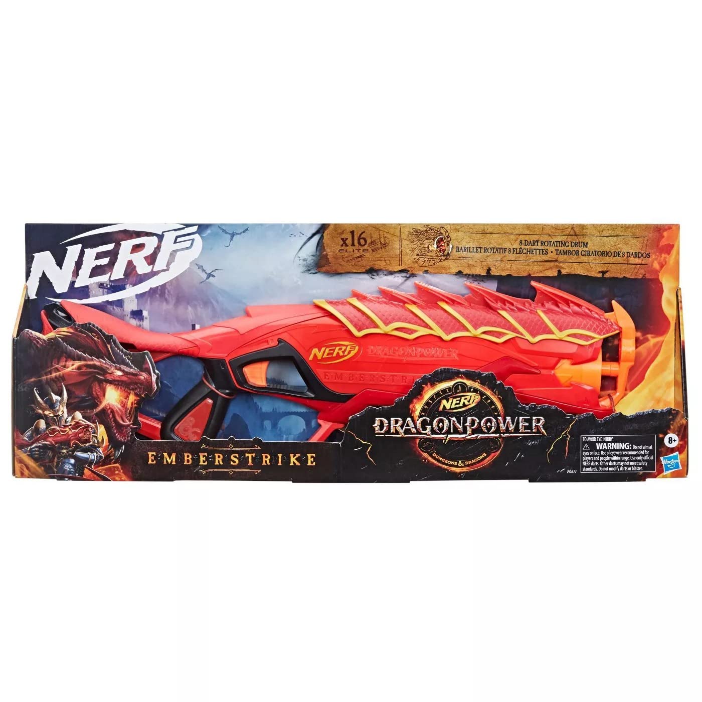 Nerf DragonPower Emberstrike Blaster, Inspired by Dungeons and Dragons, 8-Dart Drum, 16 Nerf Darts, Dart Storage