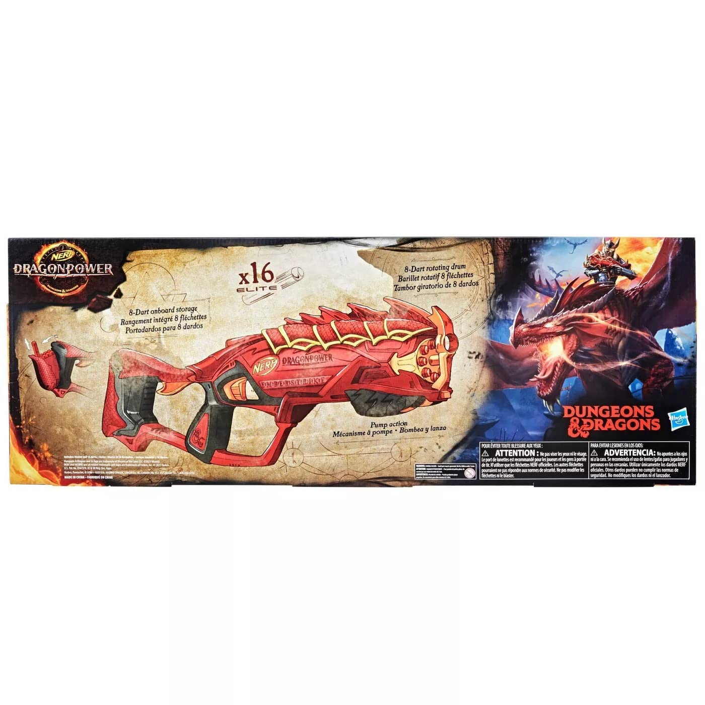 Nerf DragonPower Emberstrike Blaster, Inspired by Dungeons and Dragons, 8-Dart Drum, 16 Nerf Darts, Dart Storage