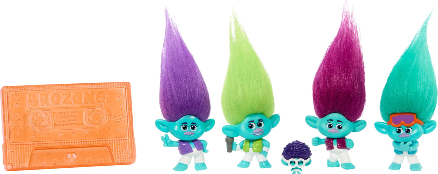 Mattel DreamWorks Trolls Band Together BroZone On Tour Set with 5 Small Dolls & Tape Cassette Stand, Collectible Toy Inspired by the Movie