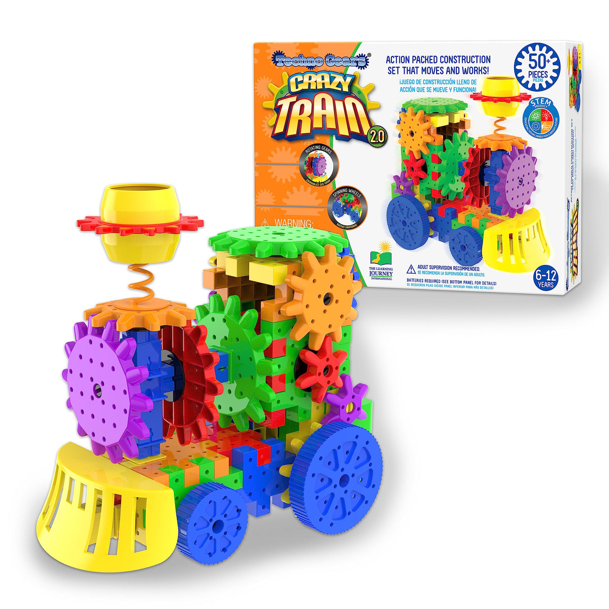The Learning Journey – Techno Gears – Crazy Train 2.0 – 50+ Pieces – Kid Toys & Gifts for Boys & Girls Ages 6 Years and Up – STEM