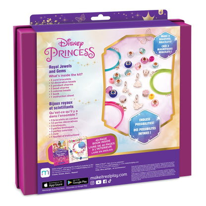 Make It Real - Ultimate Princess Royal Jewels and Gems - DIY Charm Bracelet Making Kit with Disney Princess Charms - Arts & Crafts Bead Kit for Girls & Teens - Makes 3 Bracelets - Ages 8+