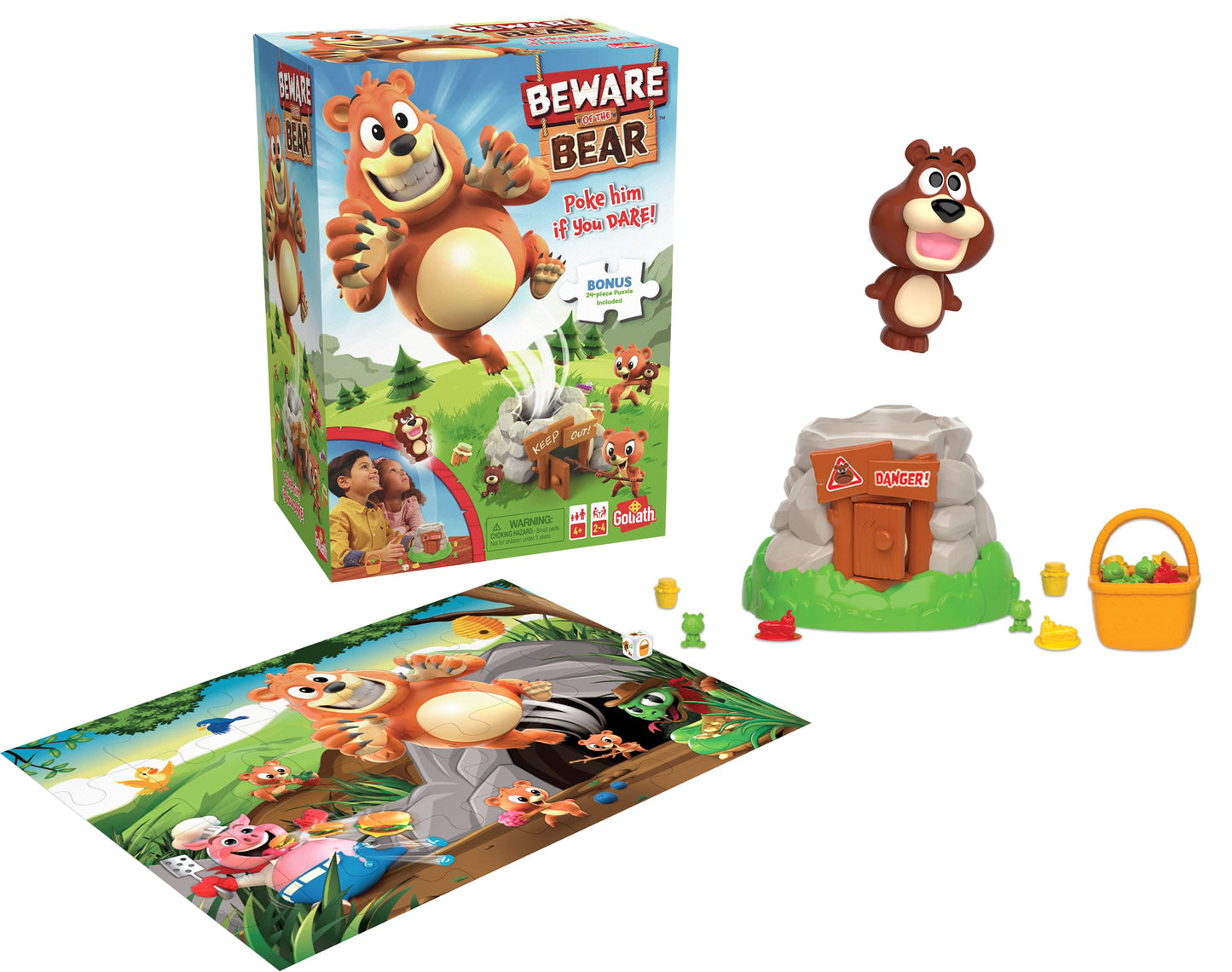 Beware of The Bear Game - Poke The Bear and Sneak The Goodies Before He Wakes Up - Includes 24-Piece Puzzle by Goliath, Multi Color, 919582