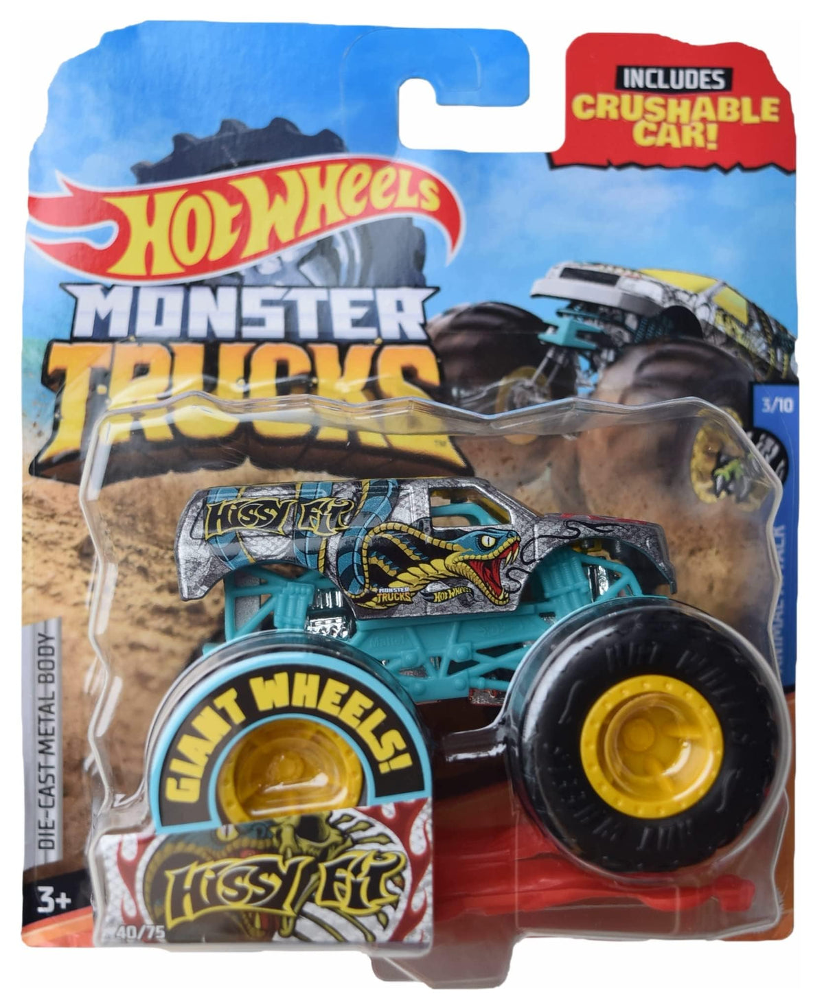 Hot Wheels Monster Trucks Hissy Fit - Includes Crushable Car 40/75 Animal Attack 3/10 1:64 Scale