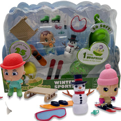 Playful Minds Pea Pod Babies - Winter Sports Set - Over 30 Pieces Including Two Mini Collectible Dolls, Assorted