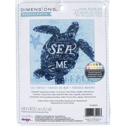 Dimensions Sea Turtle Animal Counted Cross Stitch Kit for Beginners, 6" x 6", 14 Cnt. Light Blue Aida