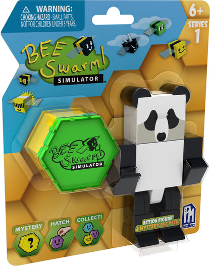 Bee Swarm Simulator – Panda Bear Action Figure Pack w/ Mystery Bee & Honeycomb Case (5” Articulated Figures & Bonus Items, Series 1)