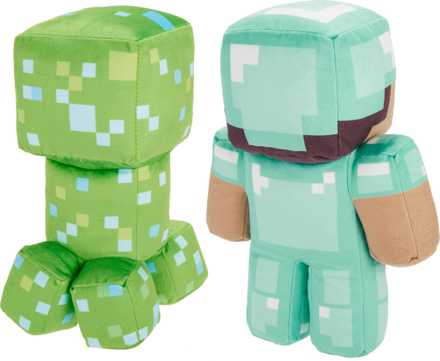 Mattel Minecraft Plush Figure 2-Pack, Steve in Diamond Armor & Charged Creeper Set with Pixelated Design (Amazon Exclusive)