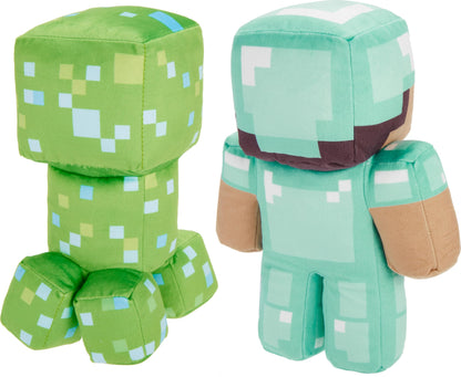 Mattel Minecraft Plush Figure 2-Pack, Steve in Diamond Armor & Charged Creeper Set with Pixelated Design (Amazon Exclusive)