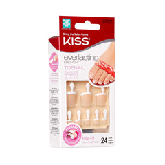 KISS Everlasting French Pedicure Kit, Chip-Free Glue-On Fake Toenails, Real Short Length, Style “Timeless”, Flexi-Fit Technology, Pink Gel Nail Glue, Mini File, Manicure Stick & 24 False Toenails