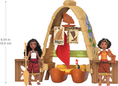 Mattel Disney Moana 2 Toys, Moana & Loto’s Workshop Playset with 2 Small Dolls, Heihei Figure, Floating Boat & 5 Accessories