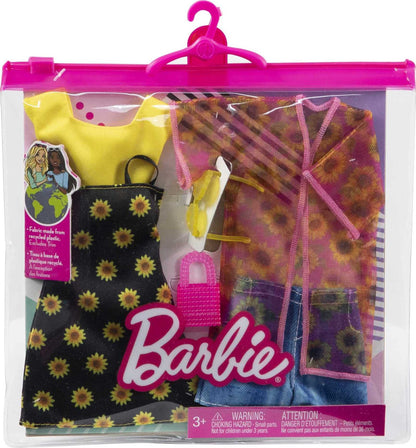 Barbie Fashions 2-Pack, 2 Outfits & 2 Accessories: Shirt, Shorts & Kimono, Sleeveless Sunflower Dress, Purse & Sunglasses, Kids 3 Years Old & Up