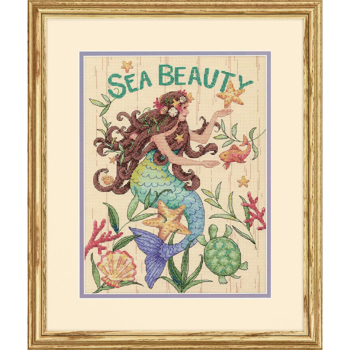 Dimensions Sea Beauty' Mermaid Cross Stitch Kit, 14 Count Natural Aida, 9" x 12"