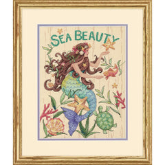 Dimensions Sea Beauty' Mermaid Cross Stitch Kit, 14 Count Natural Aida, 9" x 12"