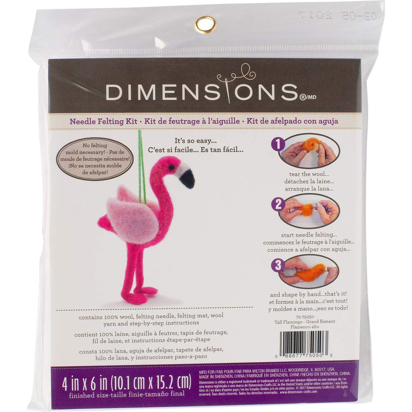 Dimensions Flamingo Felt Animals Needle Felting Craft Kit, 4'' x 6''