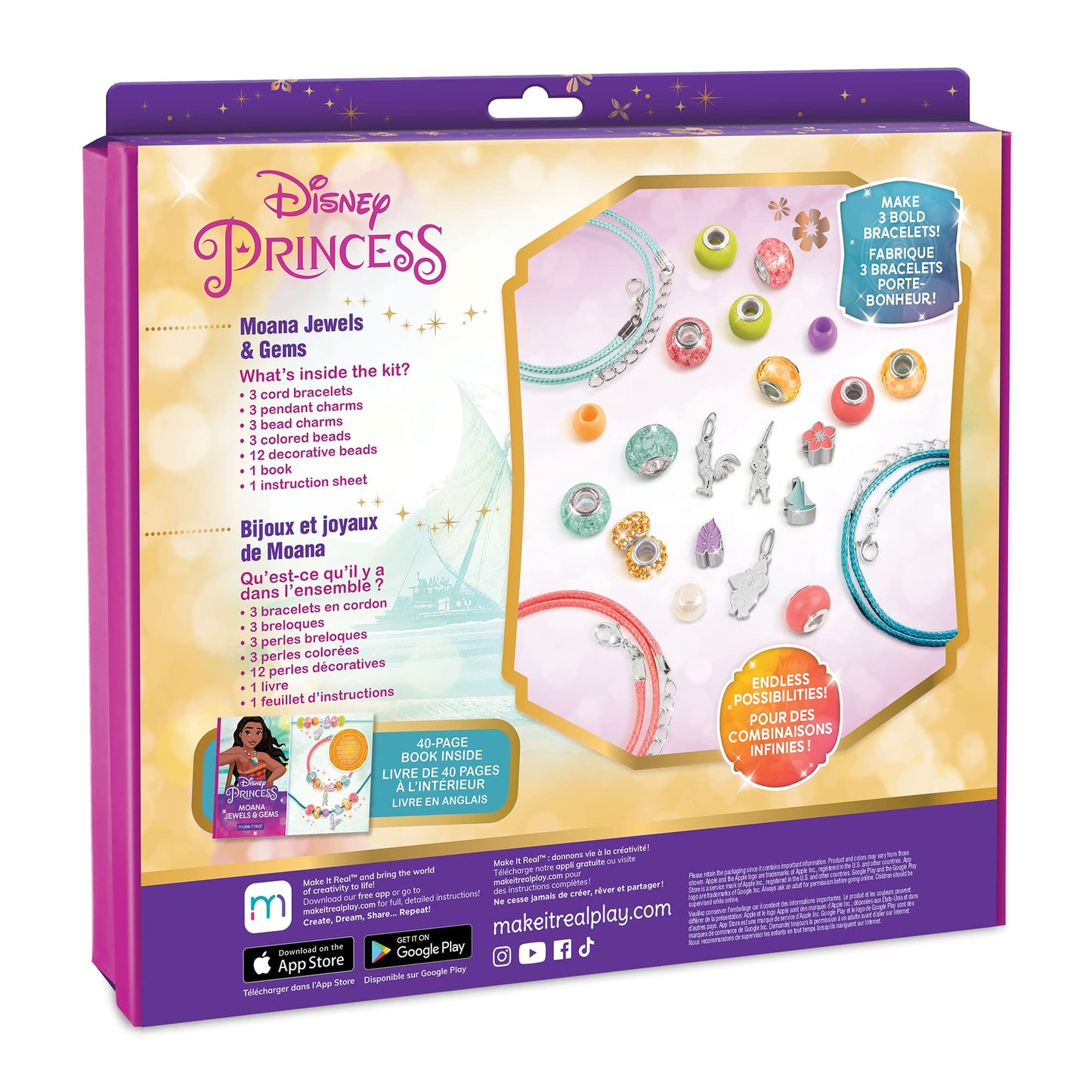 Make It Real Disney Princess Moana Jewels & Gems - Moana Charm Bracelet Making Kit for Girls - Moana Craft & Activity Set for Kids - Disney Jewelry Making Kit for Girls 8-10-12-14