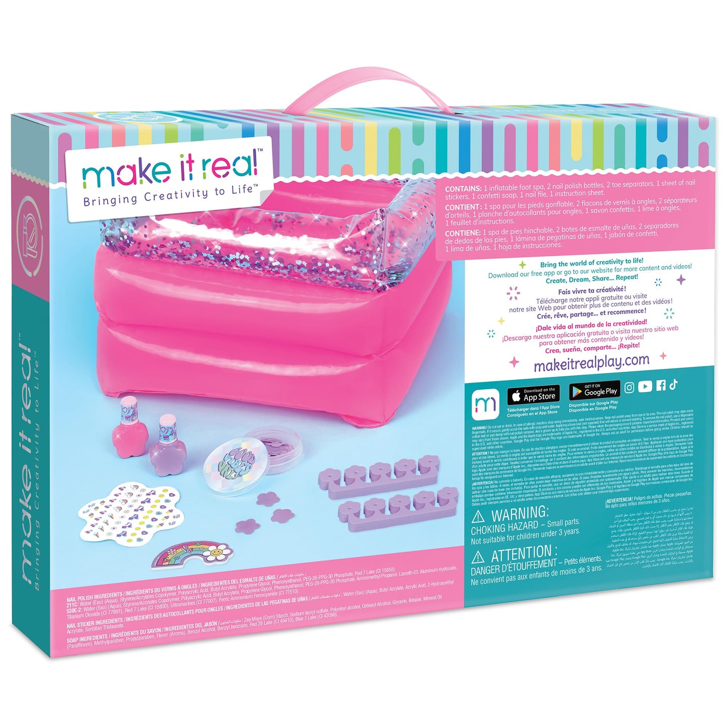 Make It Real: Pamper Yourself Spa Set - 9 pcs, Inflatable Sparkly Foot Bath & Accessories, Nail Polish & Art, Tweens, Girls & Kids Ages 8+