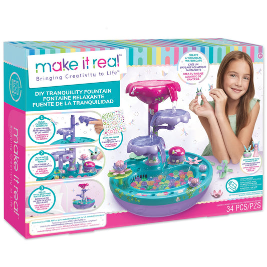Make It Real: DIY Tranquility Fountain - Build a Whimsical Water Space, Water Falling & Sensory Experience, 30+ Pieces, Build-Play-Relax, USB Powered Water Feature, Tweens & Girls, Kids Ages 8+