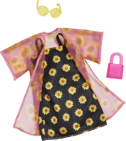 Barbie Fashions 2-Pack, 2 Outfits & 2 Accessories: Shirt, Shorts & Kimono, Sleeveless Sunflower Dress, Purse & Sunglasses, Kids 3 Years Old & Up