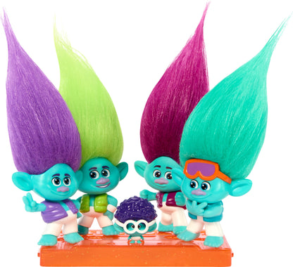 Mattel DreamWorks Trolls Band Together BroZone On Tour Set with 5 Small Dolls & Tape Cassette Stand, Collectible Toy Inspired by the Movie