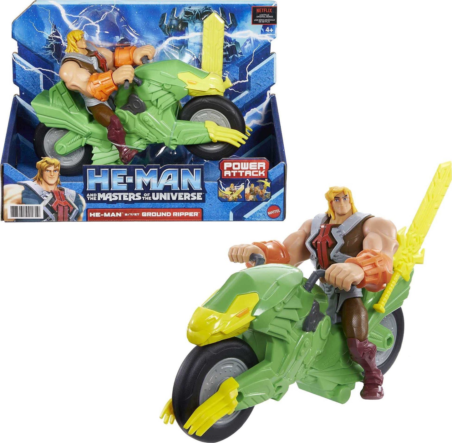 Masters of the Universe He-Man and The Action Figure + Vehicle Based on Animated Series, Articulated Battle Characters, Gift for 4 Years and Older