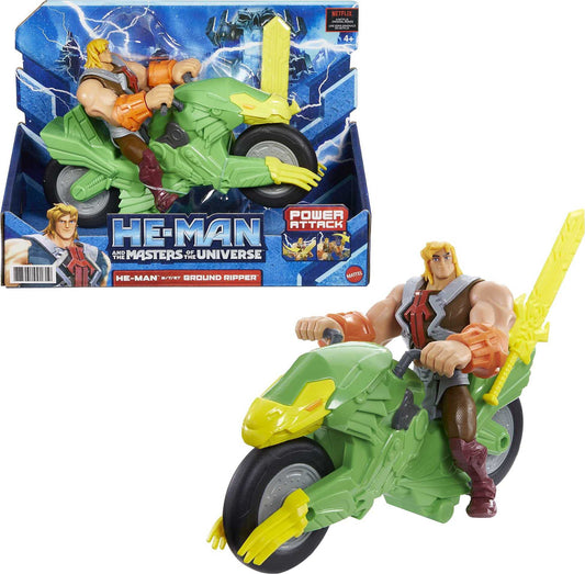 Masters of the Universe He-Man and The Action Figure + Vehicle Based on Animated Series, Articulated Battle Characters, Gift for 4 Years and Older