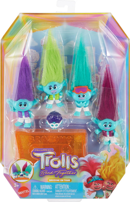 Mattel DreamWorks Trolls Band Together BroZone On Tour Set with 5 Small Dolls & Tape Cassette Stand, Collectible Toy Inspired by the Movie