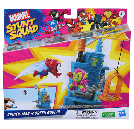 Marvel Stunt Squad Crane Smash Playset, Spider-Man vs. Green Goblin, 1.5-Inch Super Hero Action Figures, Marvel Toys for Kids Ages 4 and Up