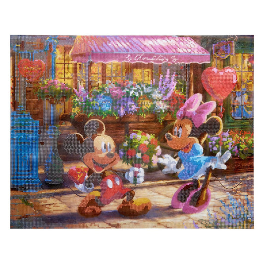 RoseArt Disney Dreams Thomas Kinkade Diamond Art Painting Kits - Mickey & Minnie Sweetheart Cafe Scene- DIY Diamond Jewel by Number Art 20" x 16" Horizontal Canvas with Wooden Display Hanger