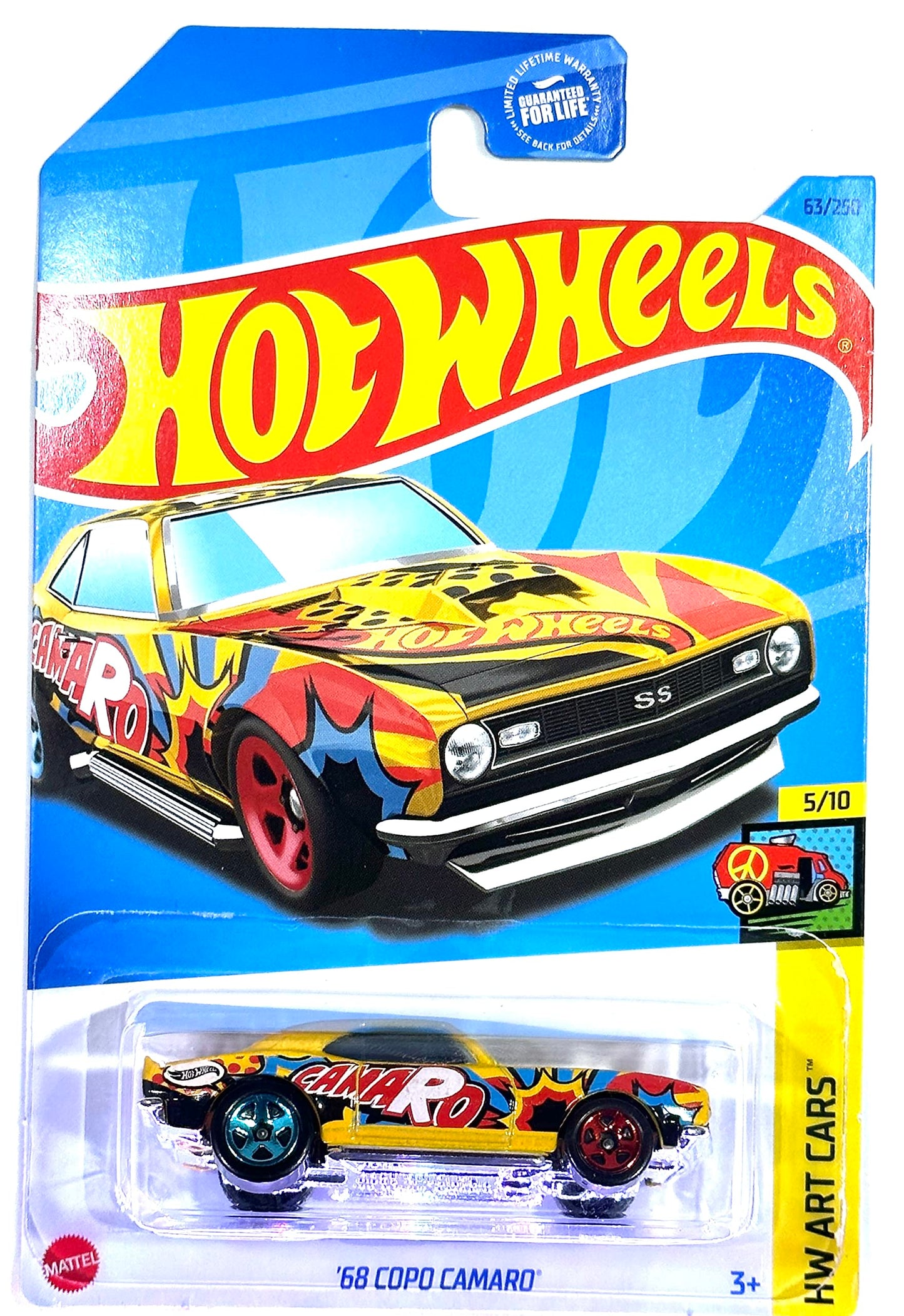 Hot Wheels - COPO Camaro - '68 - Yellow - HW Art Cars 5/10-2023 - Mint/NrMint - Ships Bubble Wrapped in a Correct Size Box