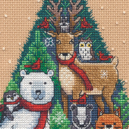 Dimensions Gold Collection Woodland Cheer Counted Cross Stitch Kit, 5" x 7", 18 Cnt. Beige Aida 4 pcs