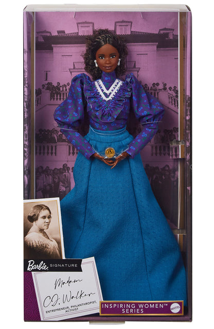 Barbie Inspiring Women Doll, Madam C.J. Walker Wearing Puff Sleeve Blouse, Full-Length Skirt & Accessories, Collectible with Doll Stand & Certificate of Authenticity