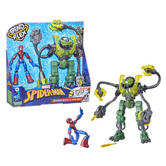 Marvel Bend and Flex Spider-Man Vs. Ock-Bot, 6-inch Spider-Man Action Figure, 10-Inch Ock-Bot with 2 Projectiles, Ages 4 and Up