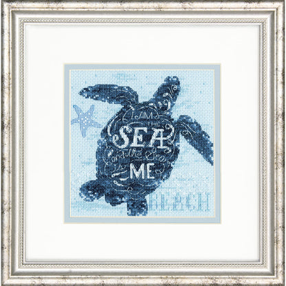 Dimensions Sea Turtle Animal Counted Cross Stitch Kit for Beginners, 6" x 6", 14 Cnt. Light Blue Aida