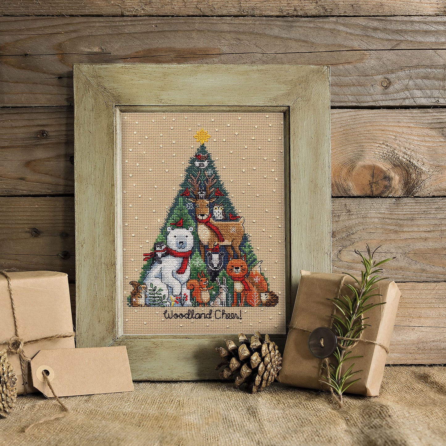 Dimensions Gold Collection Woodland Cheer Counted Cross Stitch Kit, 5" x 7", 18 Cnt. Beige Aida 4 pcs