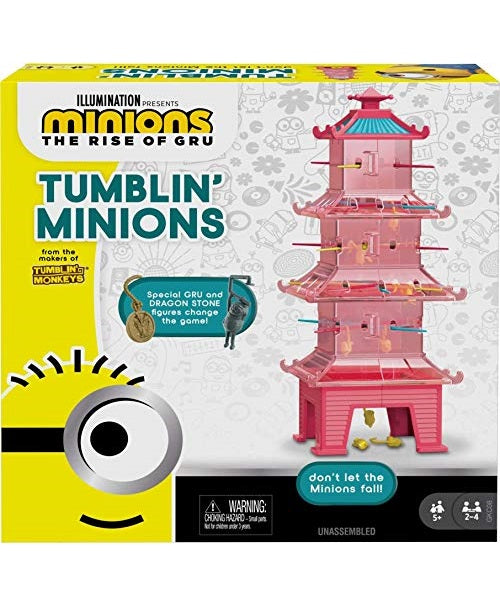 Mattel Games Tumblin' Minions Kids Game Featuring Illumination's Minions: The Rise of Gru, with Minions Game Pieces and Pagoda Tower, Gift for 5 Year Olds and Up