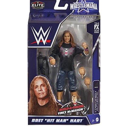 Mattel Bret “Hit Man” Hart WrestleMania Action Figure with entrance shirt & Vince McMahon Build-A-Figure Pieces, 6-in Posable Collectible Gift for Fans Ages 8 Years Old & Up