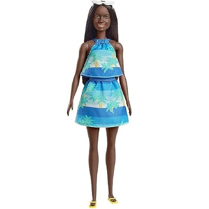 Barbie Loves The Ocean Beach-Themed Doll (11.5-inch Brunette), Made from Recycled Plastics, Wearing Fashion & Accessories, Gift for 3 to 7 Year Olds