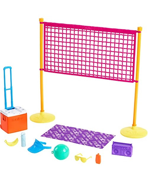 Barbie Loves The Ocean Beach-Themed Playset, with Volleyball Net & Accessories, Made from Recycled Plastics, Gift for 3 to 7 Year Olds