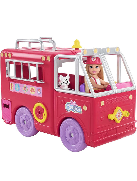 Barbie Chelsea Can Be Doll & Toy Fire Truck Playset with Blonde Small Doll, 2 Pets & 15+ Accessories, Open for Fire Station