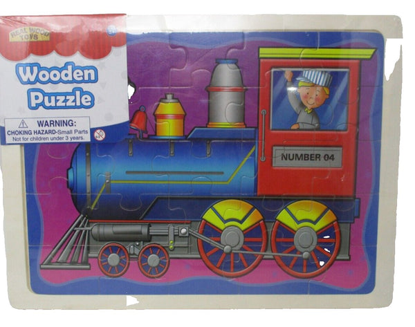 Real Wood Toys 25-Piece Large Wood Train Puzzle for Toddlers