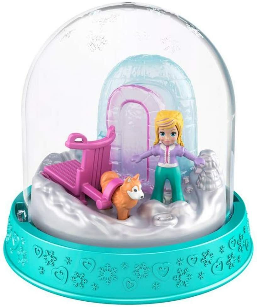 Polly Pocket Mini Snow Globe Dog Sled Winter Playset