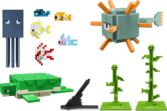 Mattel Minecraft Aquatic Defenders 8-Figure Pack with Stands